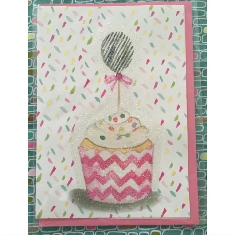 3 Greeting Cards Handmade Blank Envelopes Glitter Balloons Ribbon Cupcake Arrows